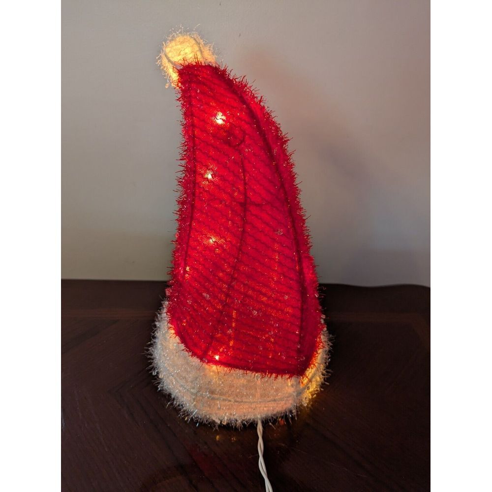 12" Light Up EUC Santa Hat Christmas Tree Topper / Tabletop Decor